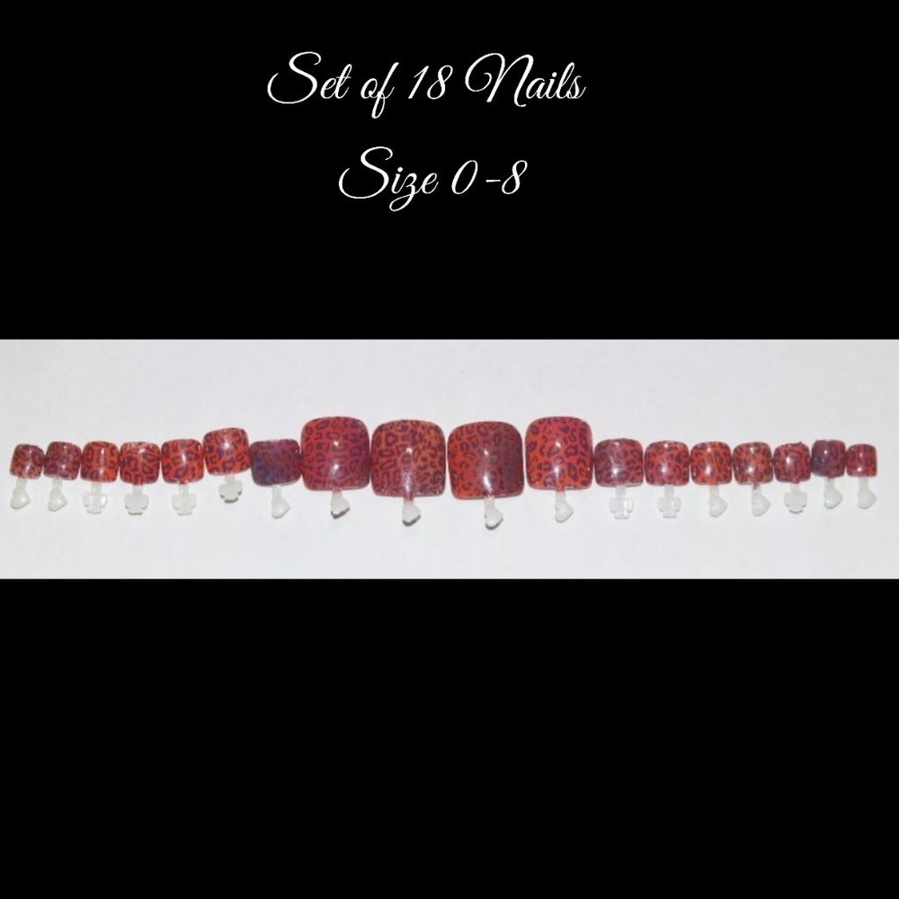 Red leopard print- press on Toe nail set